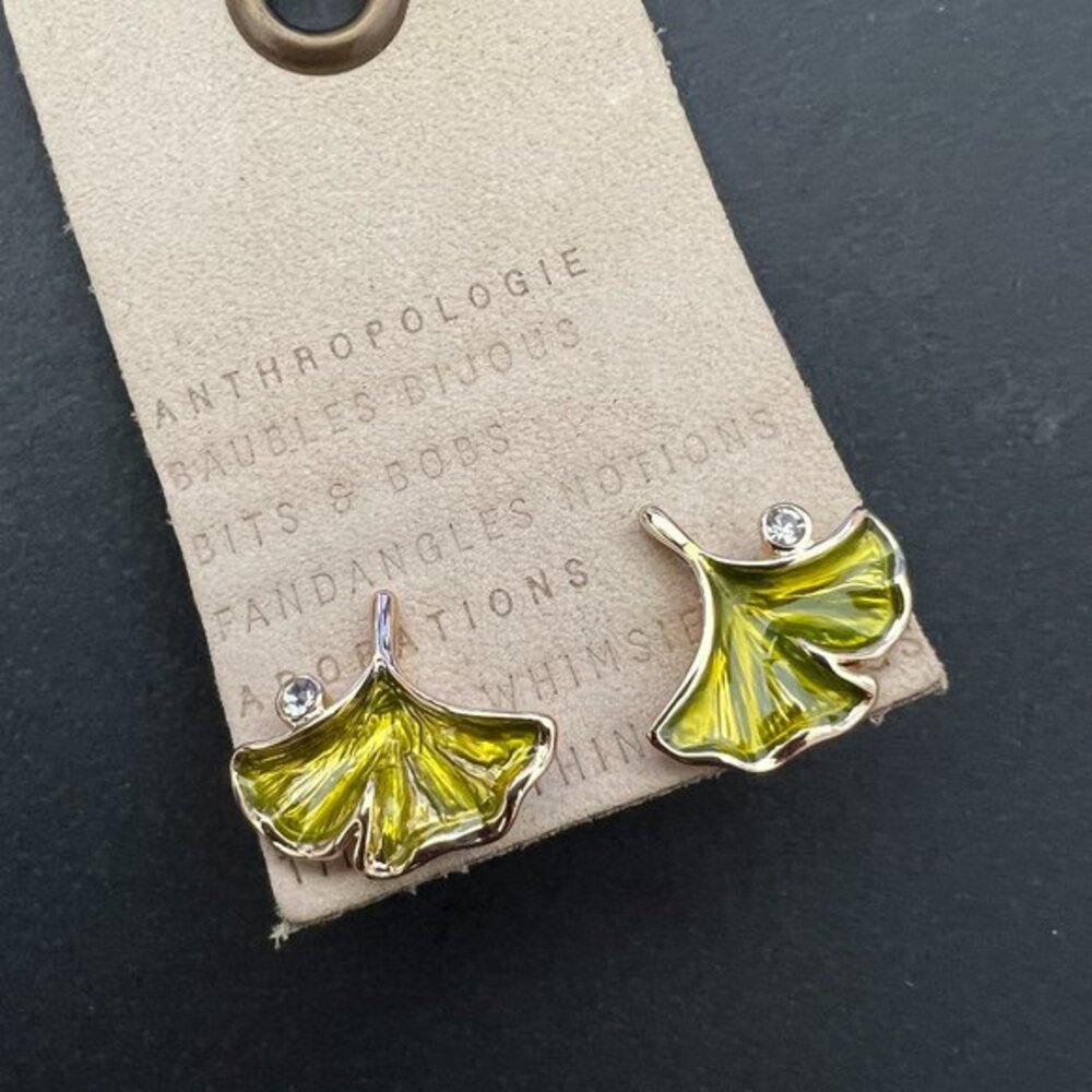 Anthropologie Enamel Ginkgo Studs Earrings